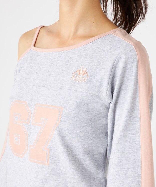 OP／FILA 【Kappa】ショート丈 ナンバーロゴ 肩ストラップロンT 杢グレー