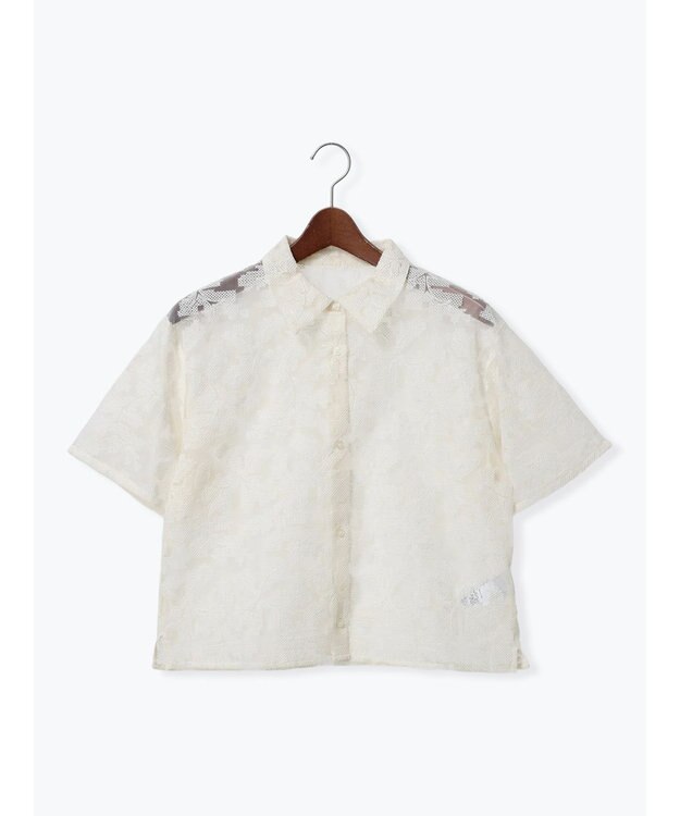 Te chichi オーガンジー刺繍ハーフスリーブシャツ オフホワイト