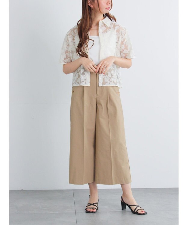 Te chichi オーガンジー刺繍ハーフスリーブシャツ オフホワイト