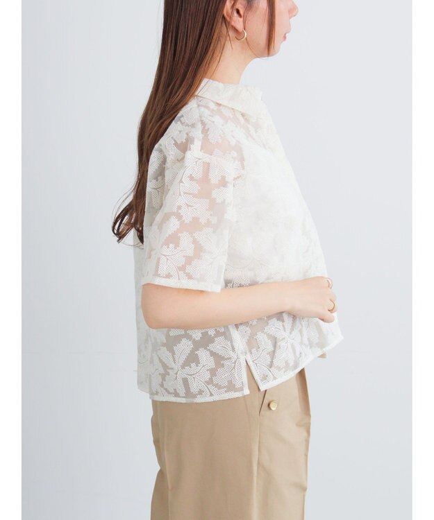 Te chichi オーガンジー刺繍ハーフスリーブシャツ オフホワイト