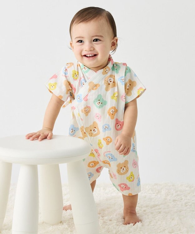 MIKI HOUSE HOT BISCUITS 【60-80cm】総柄 甚平オール 白