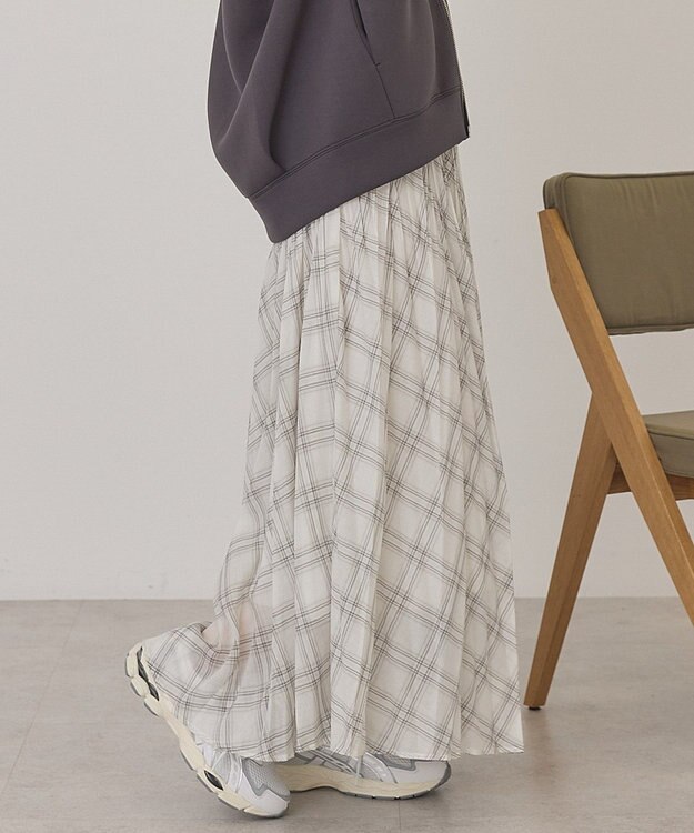 AMERICAN HOLIC 【選べる丈】チェックシアープリーツスカート Ivory