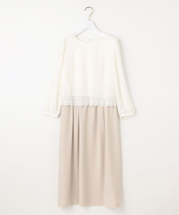 ANY SIS L 【洗える】レースコンビバックサテン ワンピース ベージュ