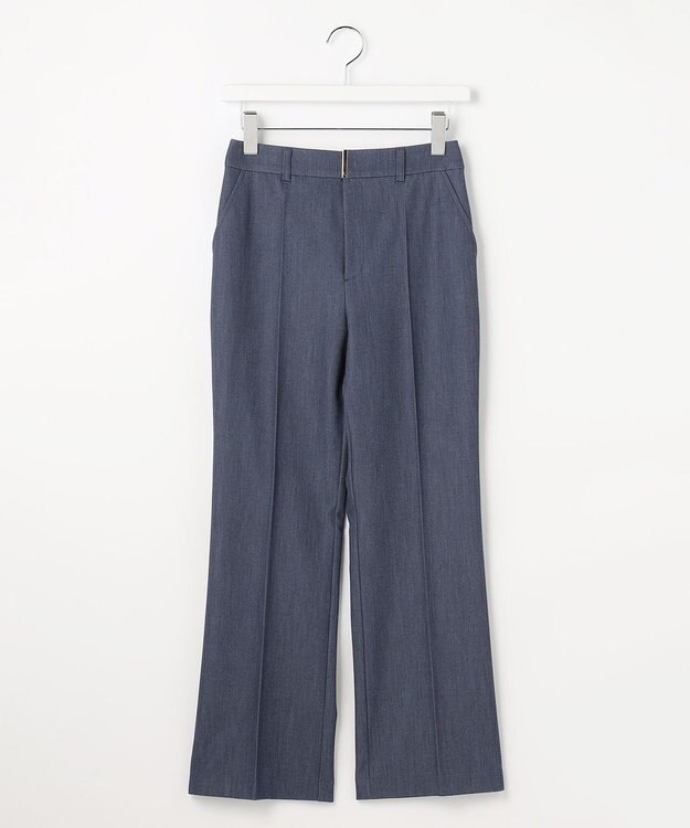 ANY SIS 褒めらレディストレッチ セミフレア テーパードパンツ ネイビーシャンブレー