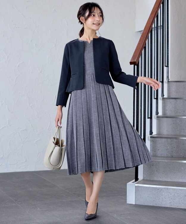 Tiaclasse L 【洗える】プリーツワンピース ネイビー