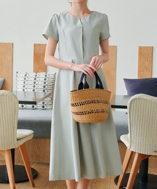 Tiaclasse 【小倉優子さん着用・洗える】フラップ付きミディアム丈フレアワンピース ミント