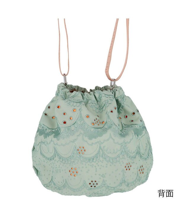 tsumori chisato CARRY スカラップ 刺繍 ショルダーバッグ 巾着 グリーン