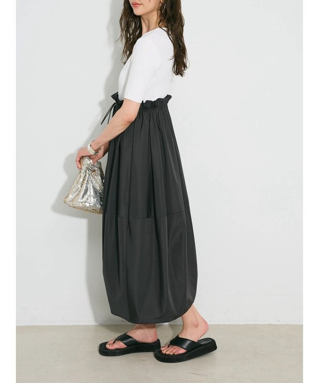 Green Parks ランタン型ニットドッキングタフタワンピース Off White