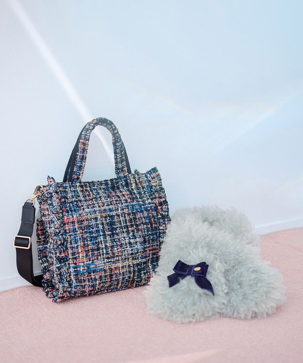 TOCCA 【ブローチ取り外し可】VELVET RIBBON FURTIPPET ティペット ブルー系