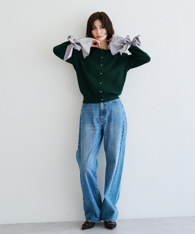 YECCA VECCA 2way袖リボンカーディガン Green