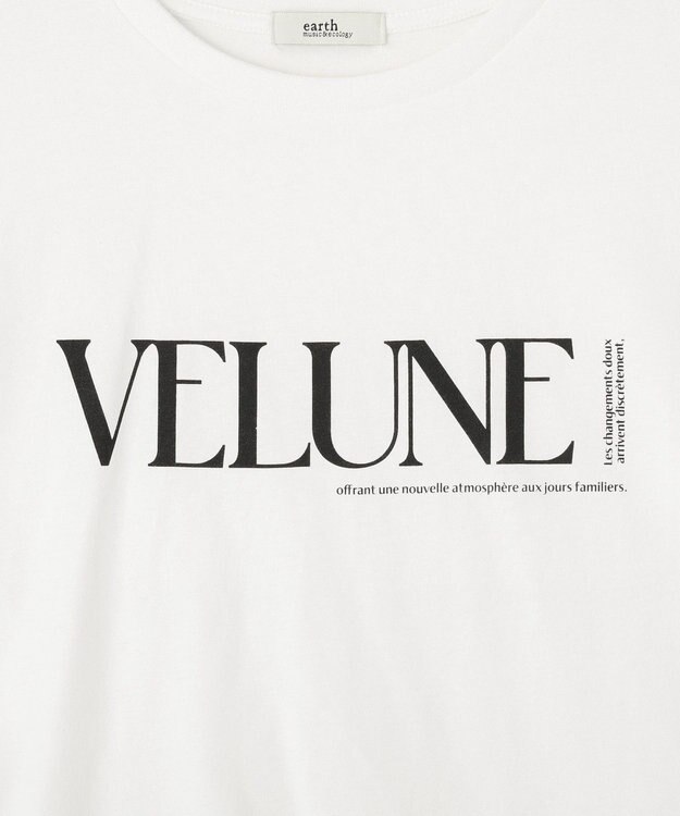 earth music&ecology 裾レースロゴプリントTシャツ Off White