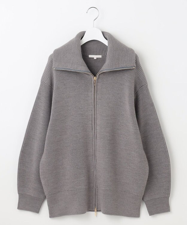 自由区 【洗える】ジップアップニット アウター グレー
