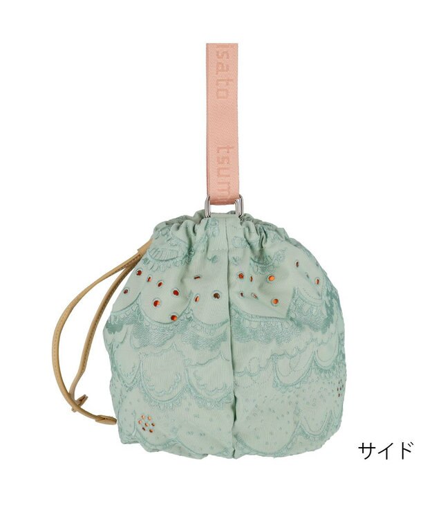 tsumori chisato CARRY スカラップ 刺繍 ショルダーバッグ 巾着 グリーン