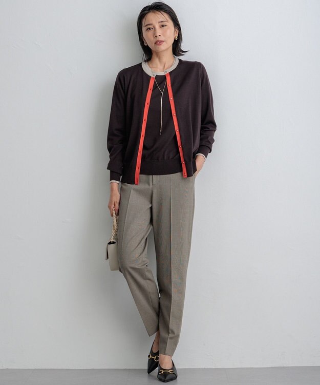 23区 【洗える】サステナブルウール 半袖 ニット ダークブラウン系1