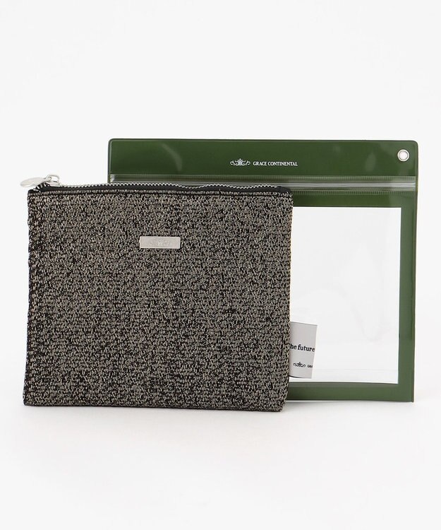 GRACE CONTINENTAL Fabricフラットポーチ-AW ゴールド
