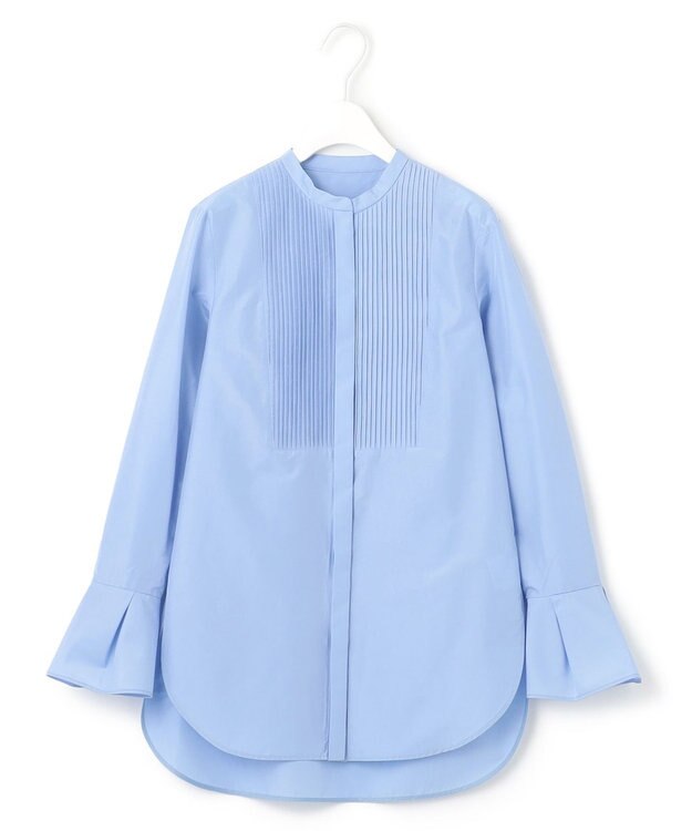 ICB L 【洗える】 トリアセコットンタイプライター シャツブラウス サックスブルー系