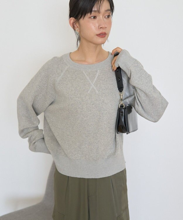 AMERICAN HOLIC ソフトコットンスウェットライクニットトップス 杢グレー