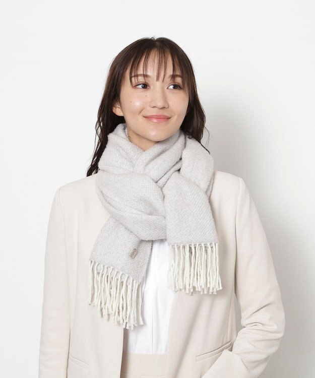 MOONBAT FURLA(フルラ）ループヤーン ツイード調ラメ入り ストール アルパカ混 日本製 ライトグレー