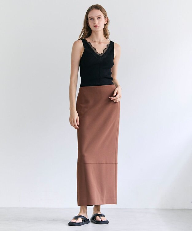 BEIGE， GYPSUM / シルキータッチ  Iラインロングスカート Brown