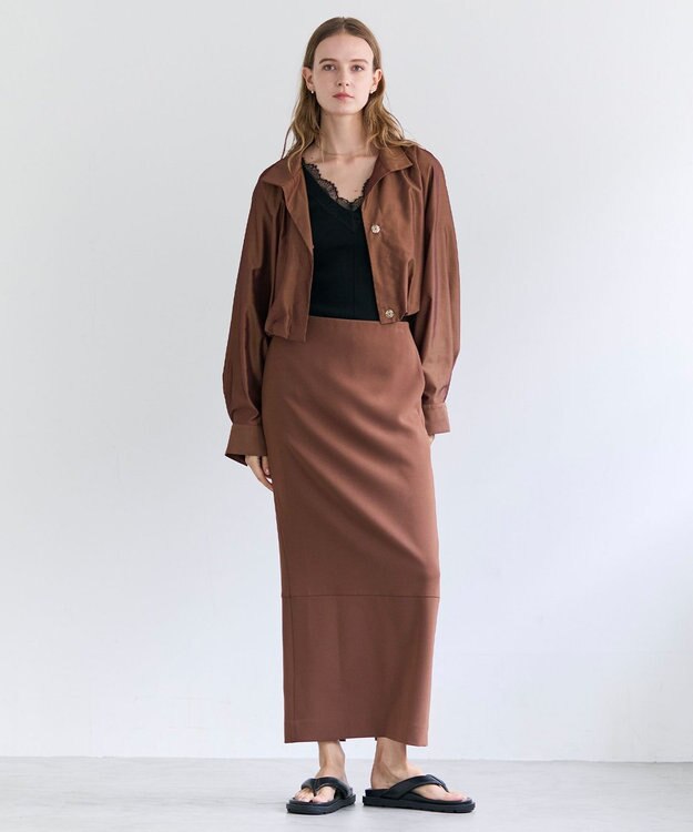 BEIGE， GYPSUM / シルキータッチ  Iラインロングスカート Brown