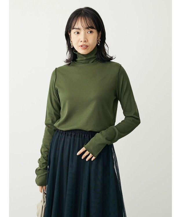 Green Parks カットリブタートルネックプルオーバー Dark Green