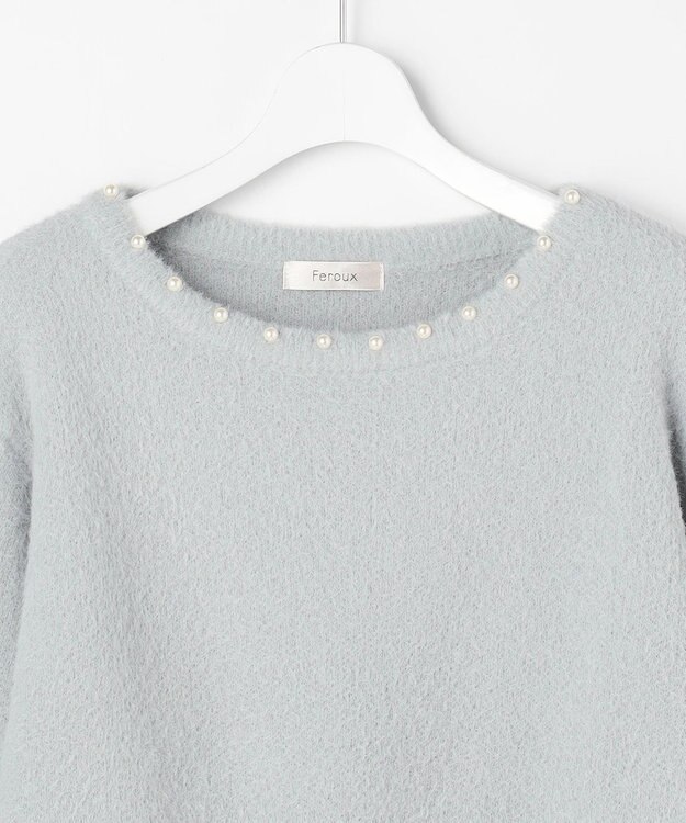 Feroux パール付きシャギー ニット スカイブルー系
