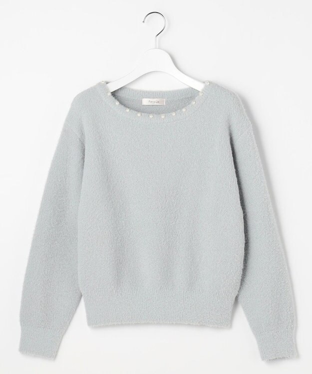 Feroux パール付きシャギー ニット スカイブルー系
