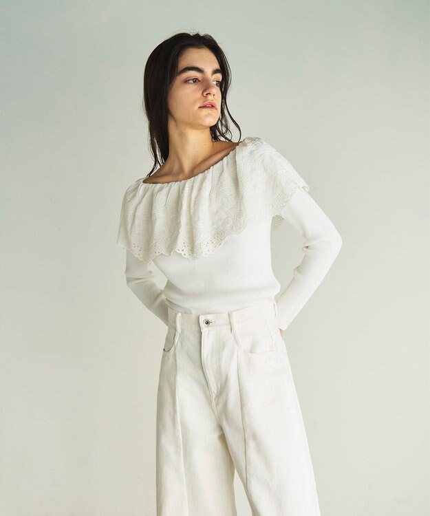 GRACE CONTINENTAL カットワークリブニットトップ ホワイト