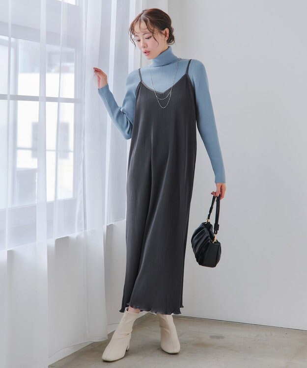 Tiaclasse 【洗える】プリーツキャミワンピース チャコールグレー