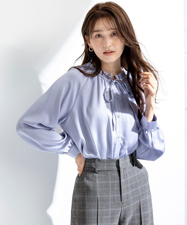 ANY SIS 【前後着用可能】ギャザーネック ブラウス ブルー