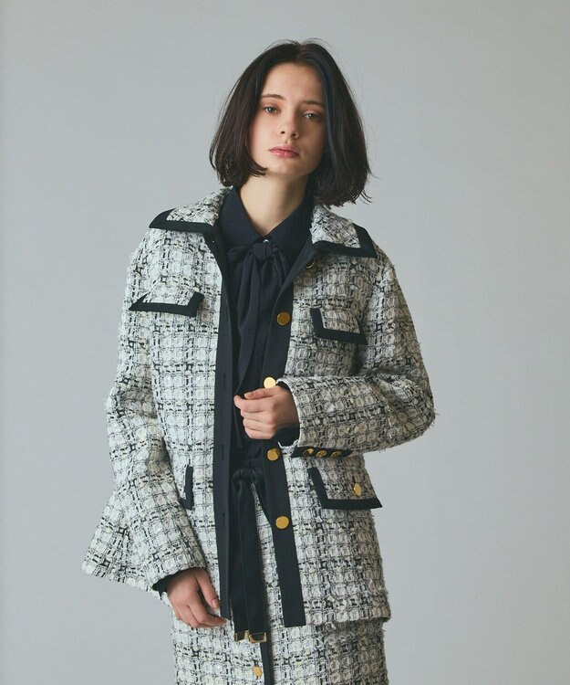 GRACE CONTINENTAL トリミングツイードショートコート ホワイト