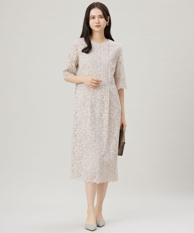 自由区 【洗える】フルールコードレース ワンピース [WEB限定]ベージュ