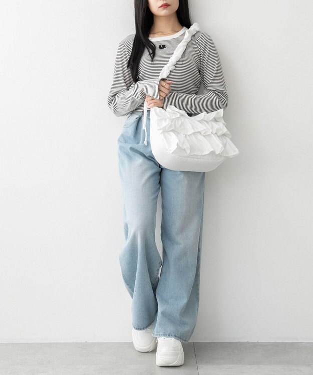 WEGO フリルドロストギャザーショルダー ホワイト