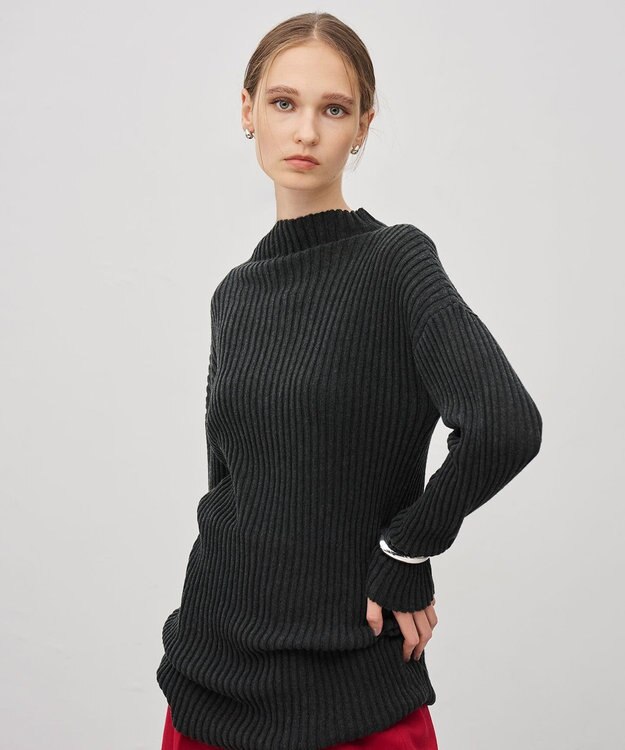 uncrave シアーストライプニット タートルトップス チャコール