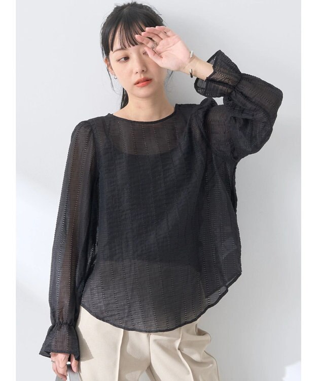 earth music&ecology キャンディースリーブシアーブラウス Black