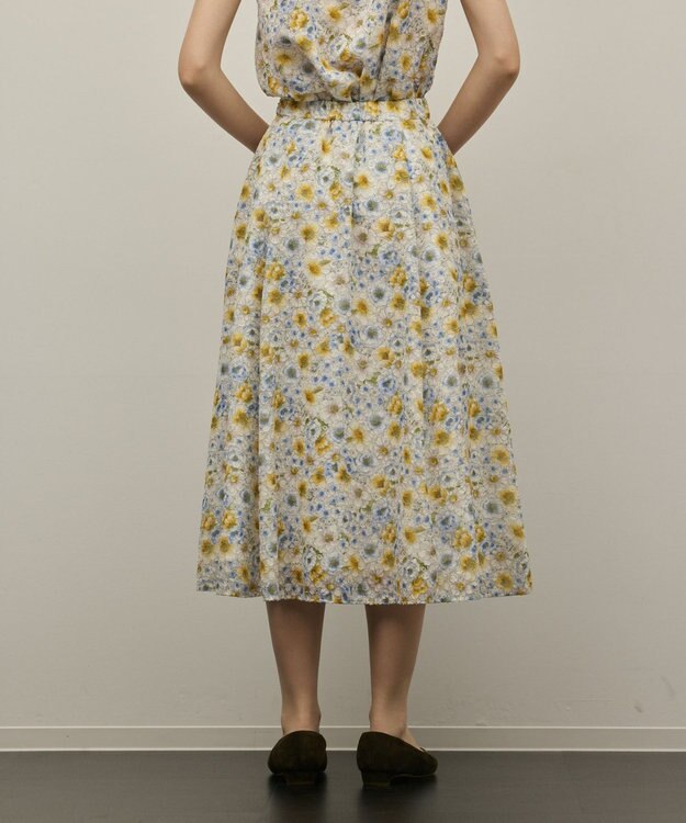 GRACE CONTINENTAL シアーフラワープリントジャガードフレアスカート イエロー