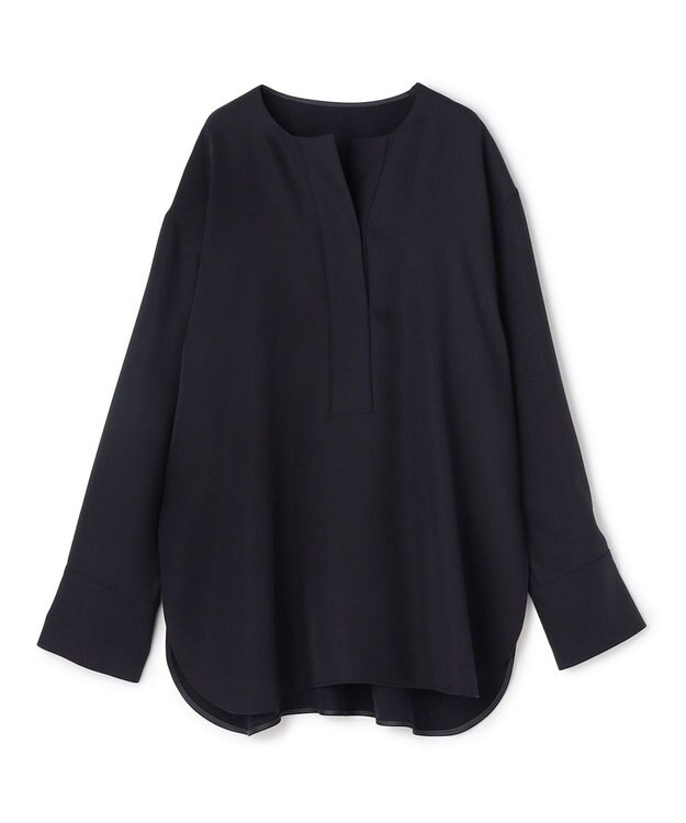 UNFILO L 【セットアップ着用可】ドライダブルクロス スキッパーブラウス ネイビー