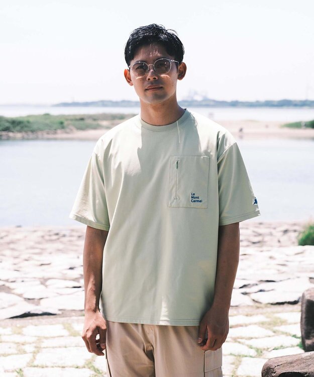 SHARE PARK MENS 【UVカット・吸水速乾・ストレッチ・軽量 】バックプリントポケットTシャツ（L・XLサイズ） 黄緑系