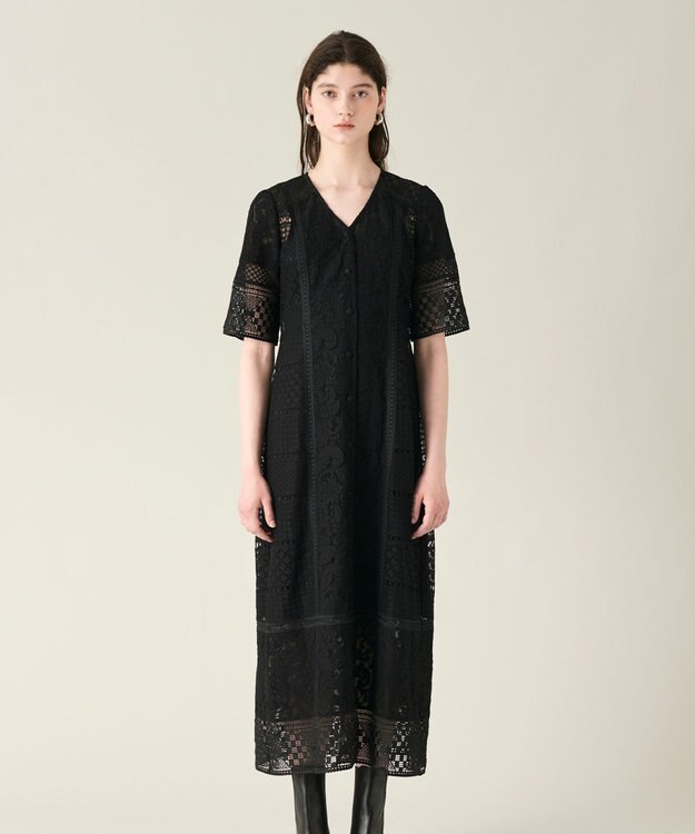 GRACE CONTINENTAL コンビレースVネックワンピース ブラック