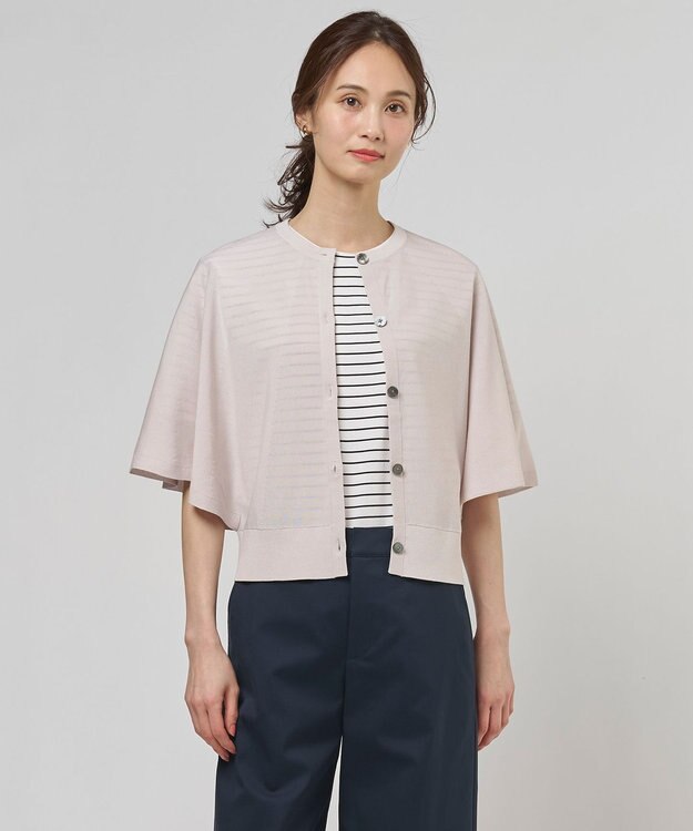 J.PRESS LADIES COTTON ACETATE DRY バタフライスリーブ カーディガン グレージュ系