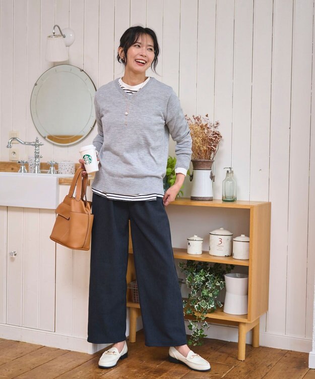 WEGO 【WEB限定/2025年秋冬新作/洗濯OK/毛玉レス/MLXLサイズ展開/オフィス/カジュアル】ベーシックニットセーター 杢グレー