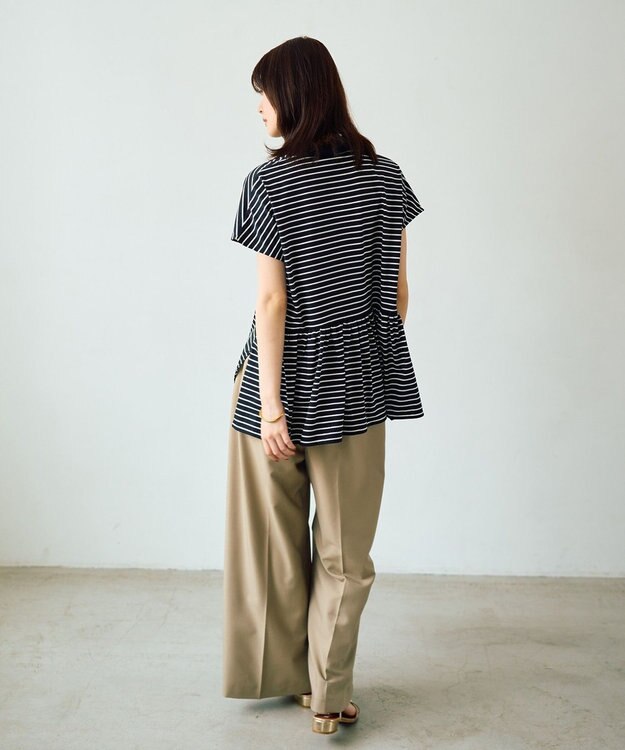 YECCA VECCA アシメボーダーポロシャツ Black