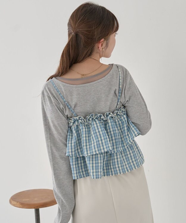 earth music&ecology 【予約】アソートチェックティアードビスチェ チェックサックス