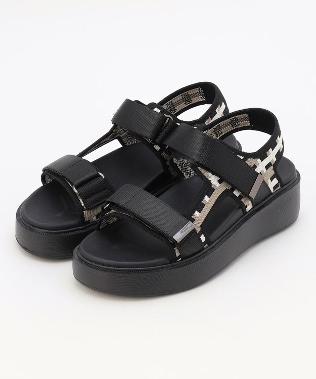 steppi 【洗える】厚底 ストラップサンダル ブラックチェック