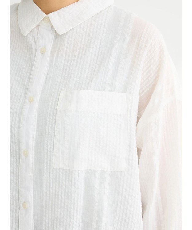 Green Parks インド綿 シアサッカーシャツ Off White