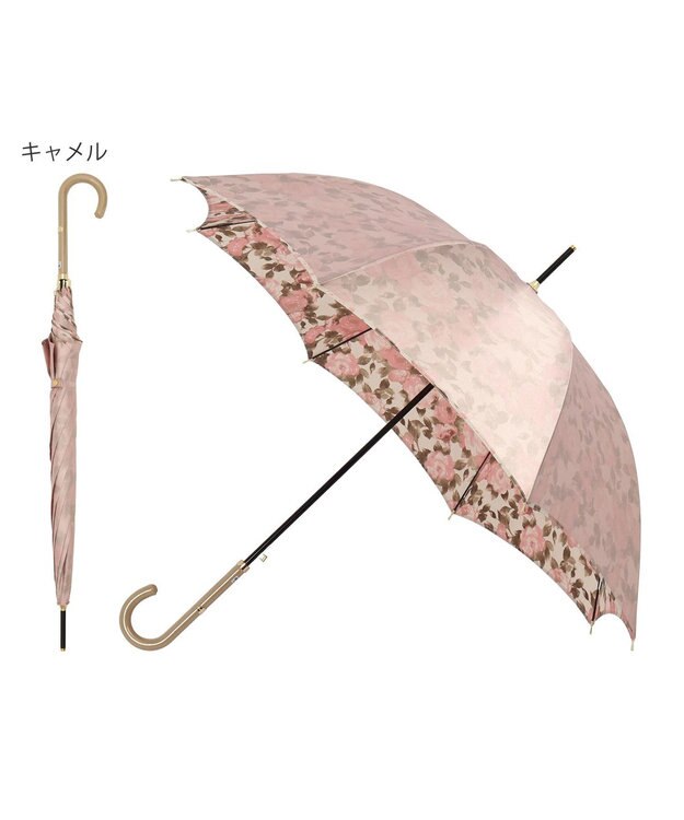 MOONBAT mila schon (ミラショーン) 長傘 内側花プリント キャメル(ピンクベージュ)