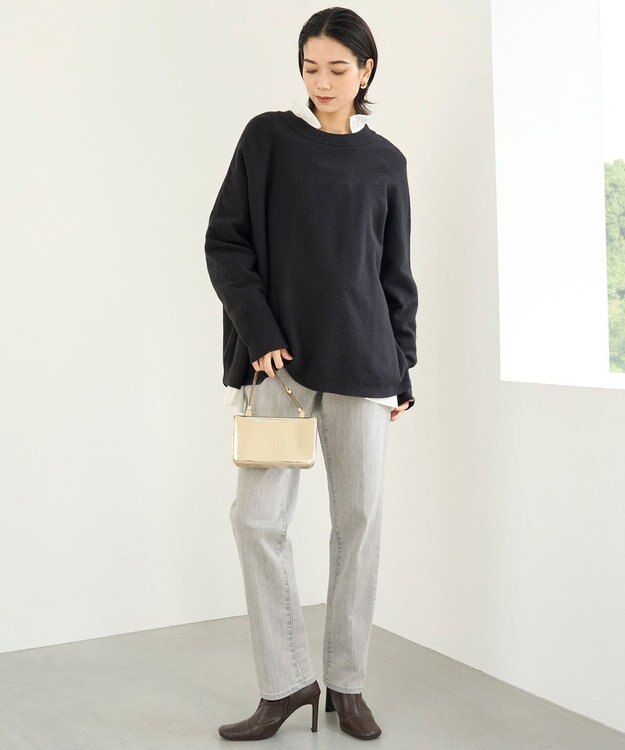 UNFILO 【洗える】ふわふわニット ラウンドヘム ブラック