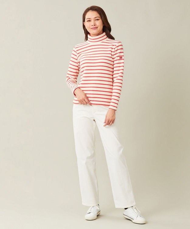 23区GOLF 【WOMEN】リングヤーン ボーダーモックネックシャツ ローズ系1