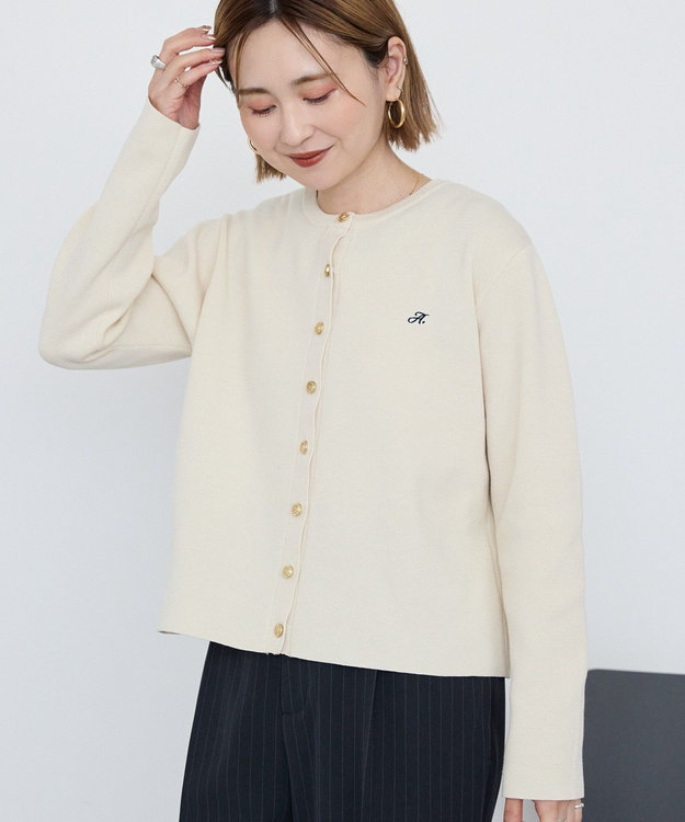 AMERICAN HOLIC ワンポイントロゴクルーカーディガン Ivory