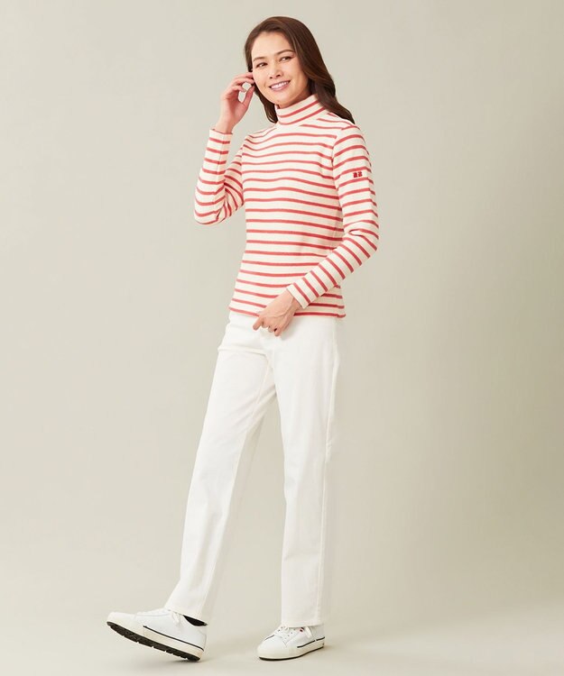 23区GOLF 【WOMEN】リングヤーン ボーダーモックネックシャツ ローズ系1